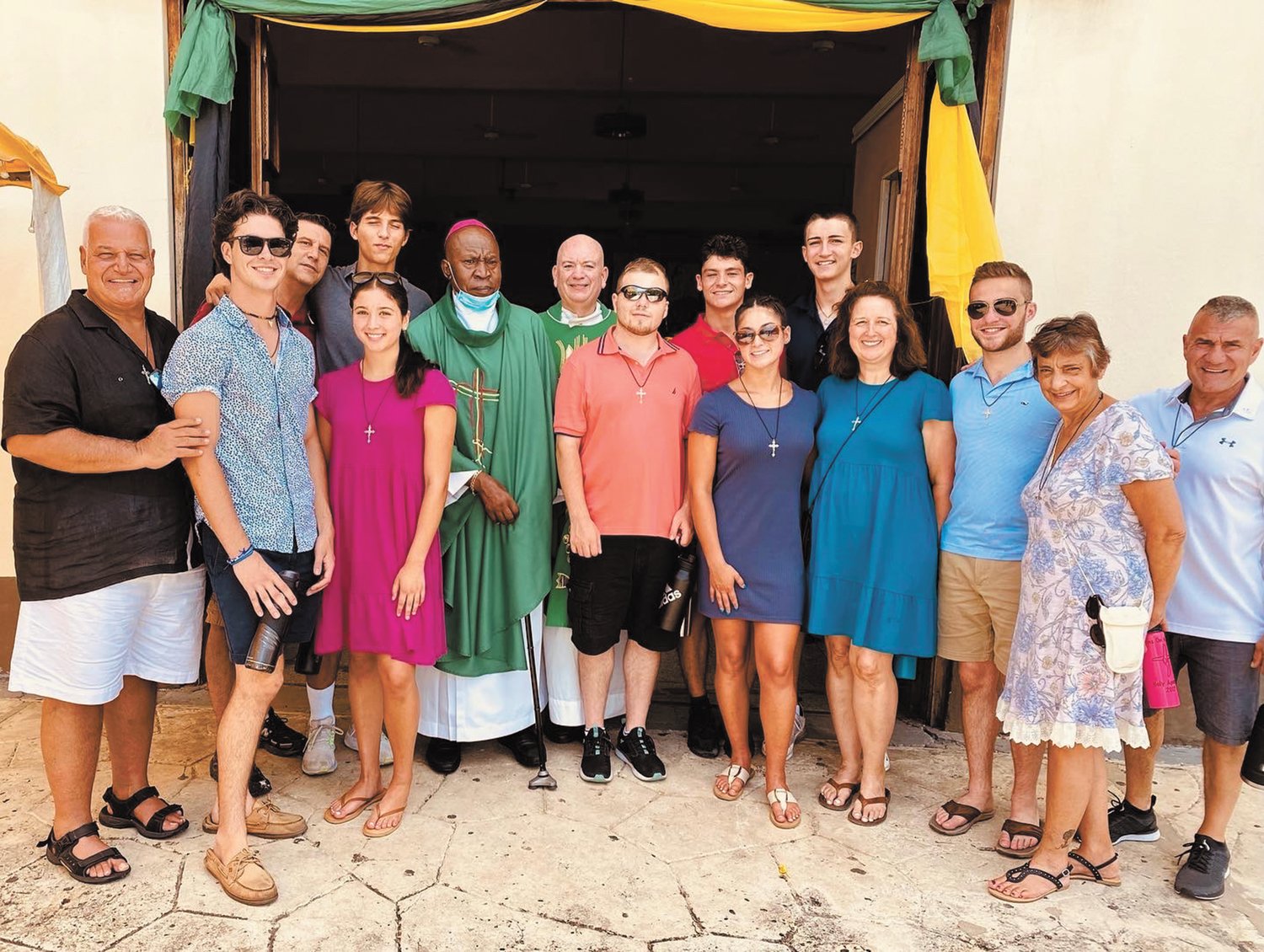 A WARM WELCOME: Holy Apostles Church’s missionaries attended mass where Bishop Burchell McPherson, Bishop of the Dioceses of Montego Bay, welcomed the group multiple times during the mass. (Submitted photo)